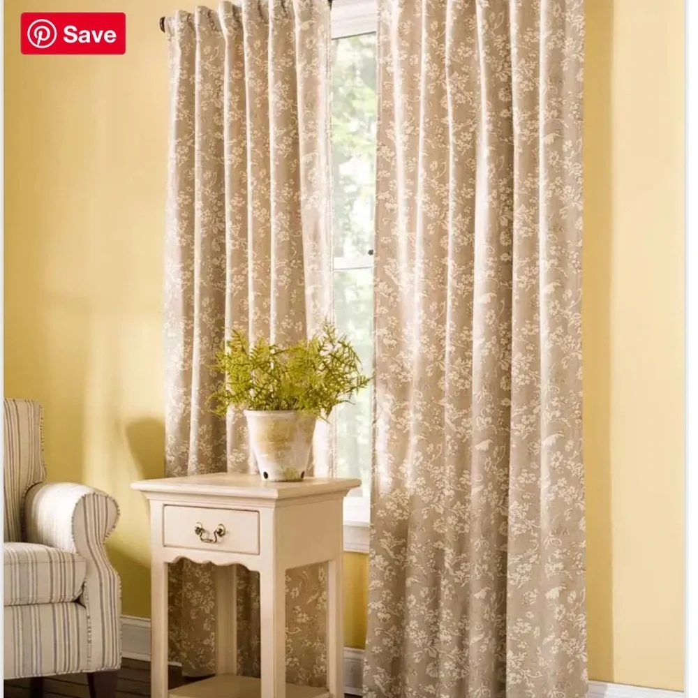 Floral Damask Rod-Pocket Homespun Insulated Curtain Panel